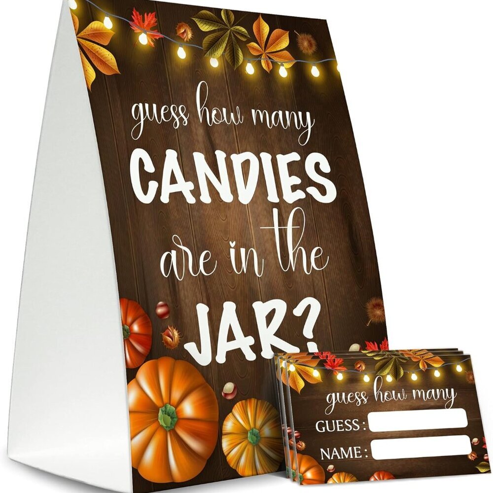 Guess How Many Candies Are in the Jar 1 Standing Sign + 50 Guessing Cards,Pumpki